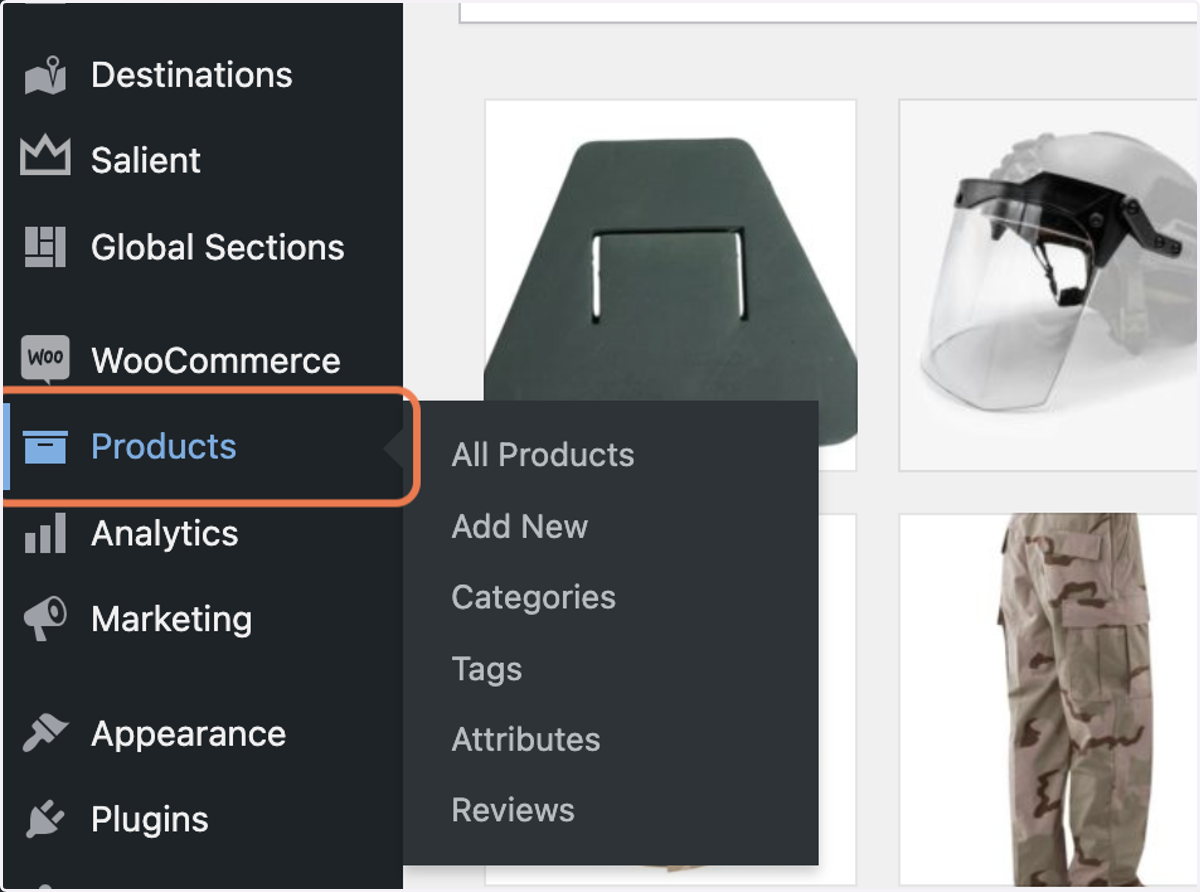 Click on Products in the left sidebar.