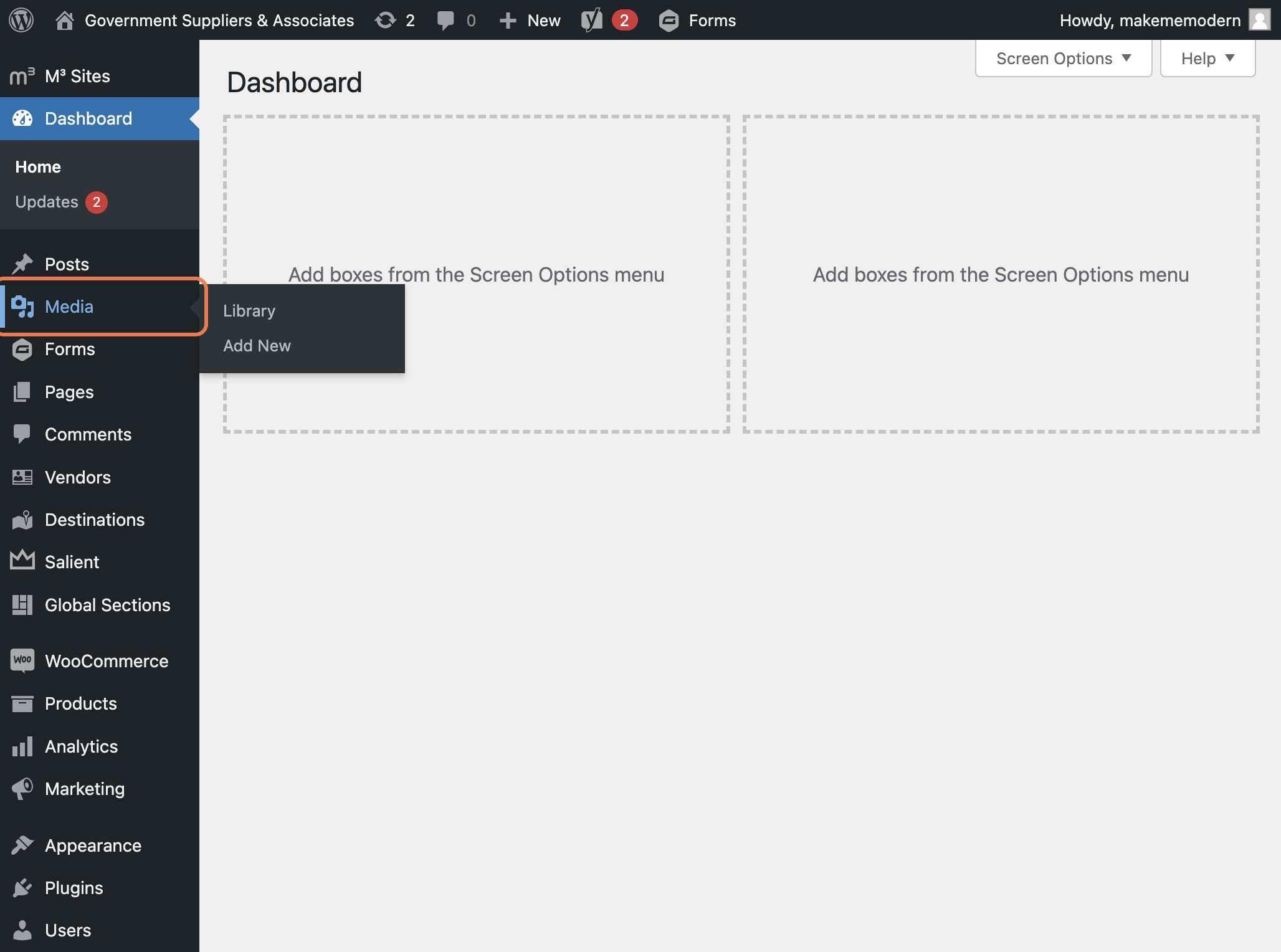 To upload new product images to the site, especially if it's in bulk, first click on Media in the left sidebar.