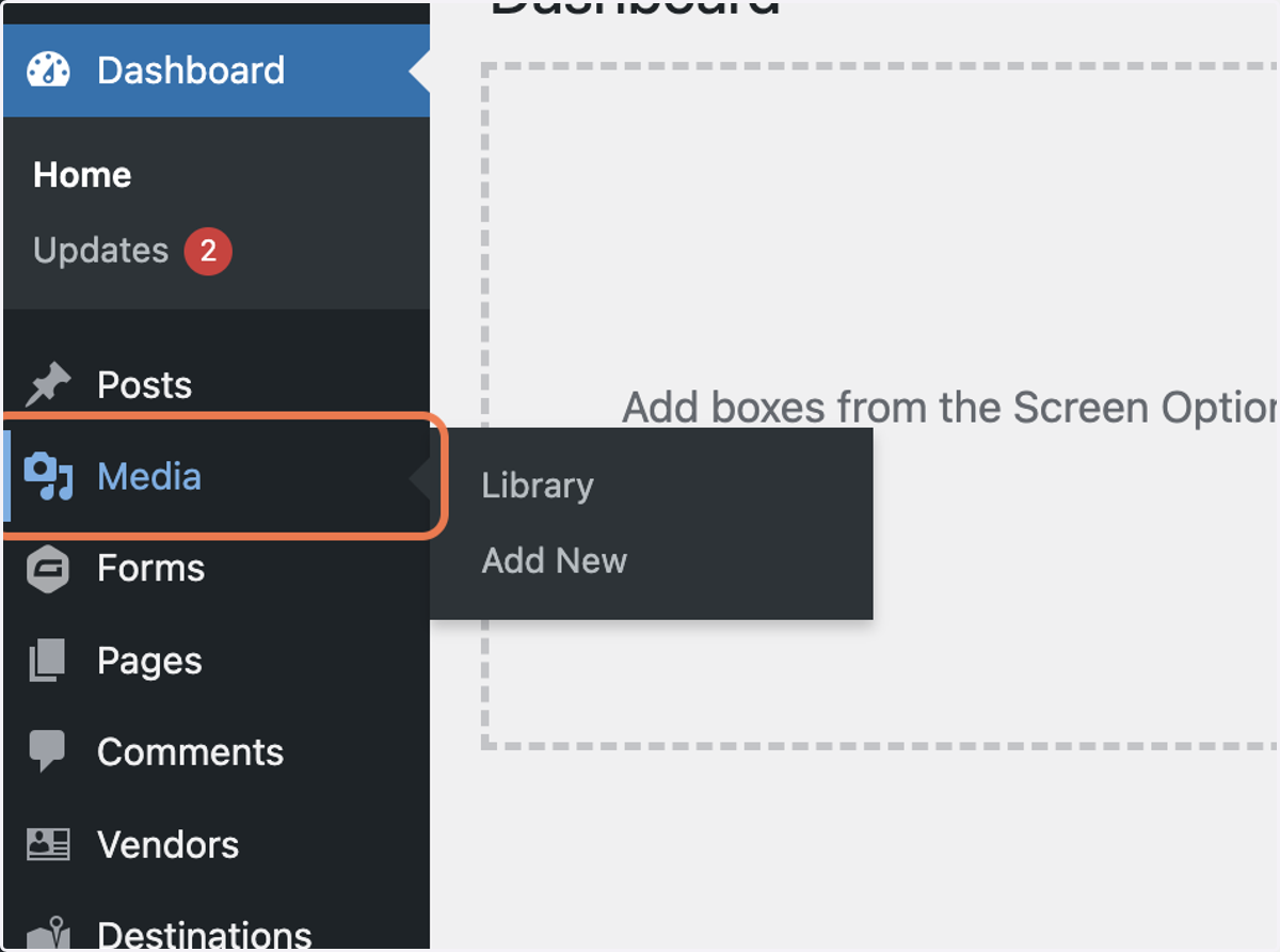 To upload new product images to the site, especially if it's in bulk, first click on Media in the left sidebar.