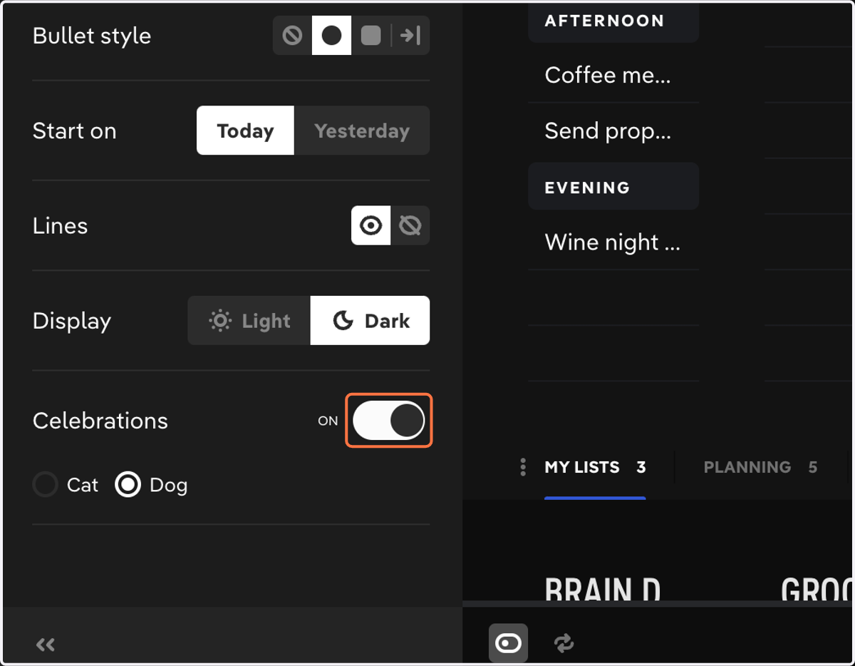 Enable Celebrations for a fun surprise when you complete a to-do 🎉