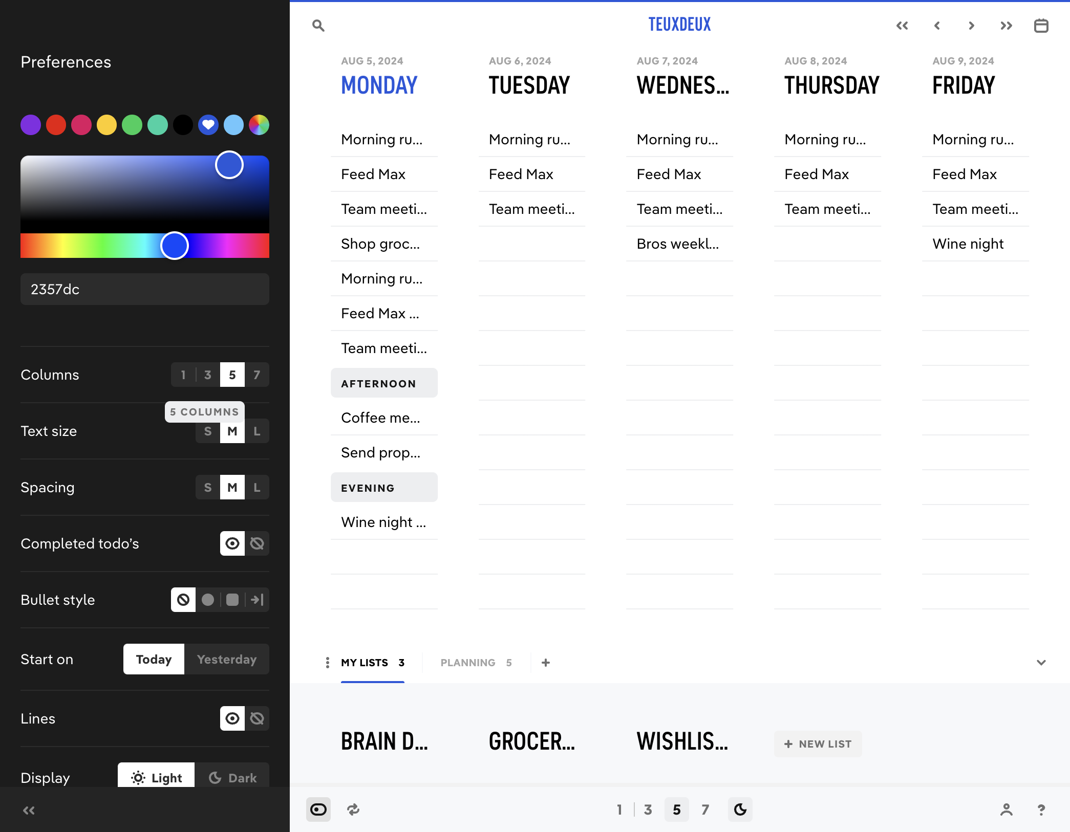 Choose how many columns of lists are in view.