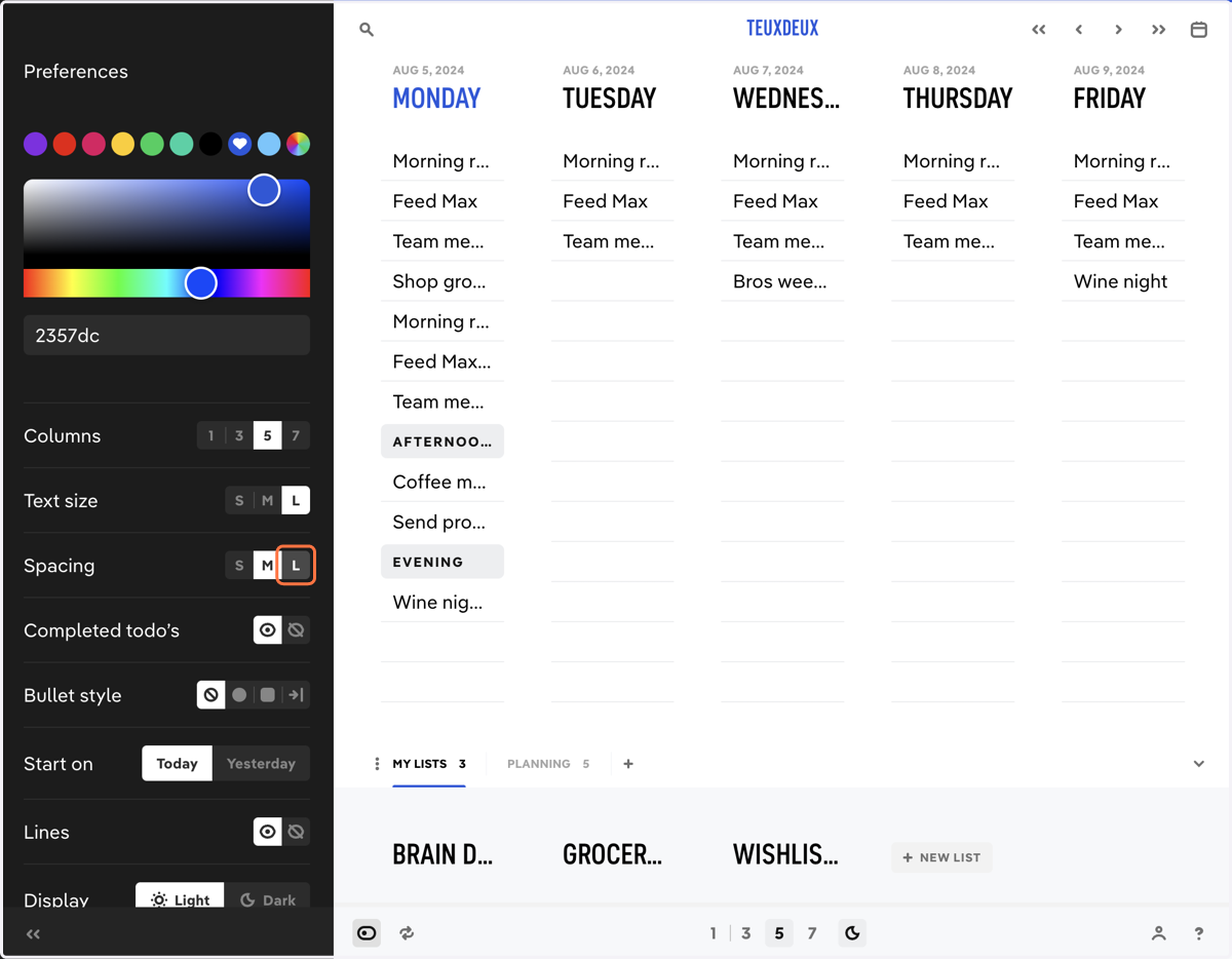 Set the vertical spacing of your to-dos.