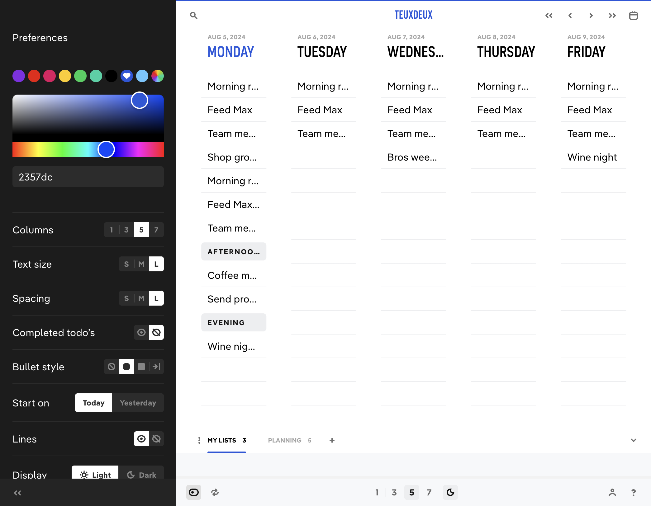 Show or hide yesterday's list in your default view.