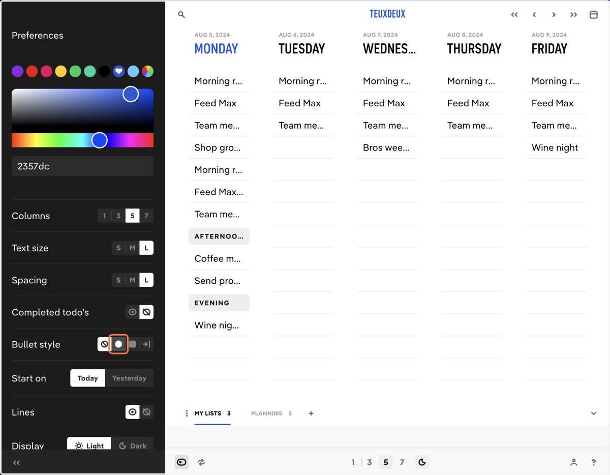 To-dos that start with '-' will be automatically formatted with your selected bullet style.