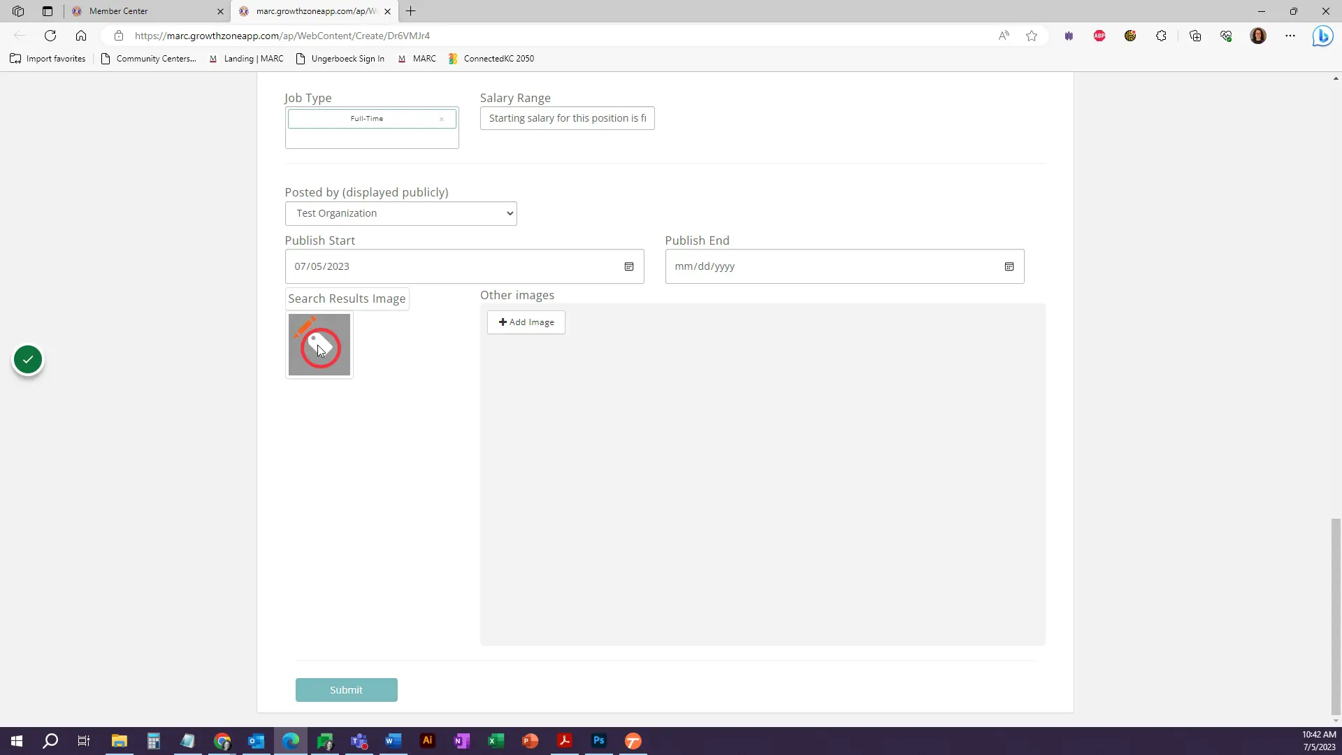 Leave the posted by set to your organization. Add your organization's logo as the Search Results Image