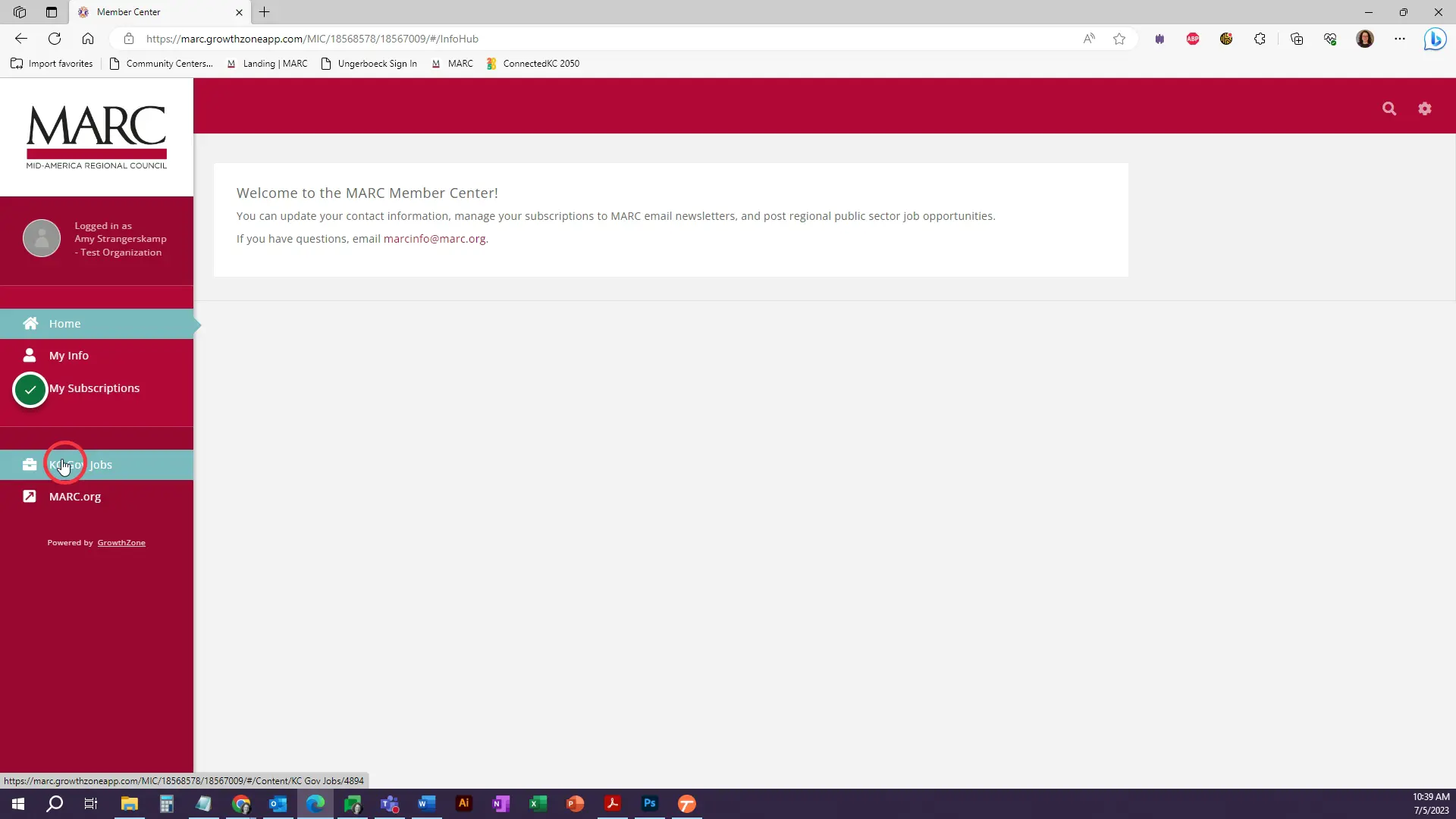 Click on Metro KC Gov Jobs in the left navigation bar