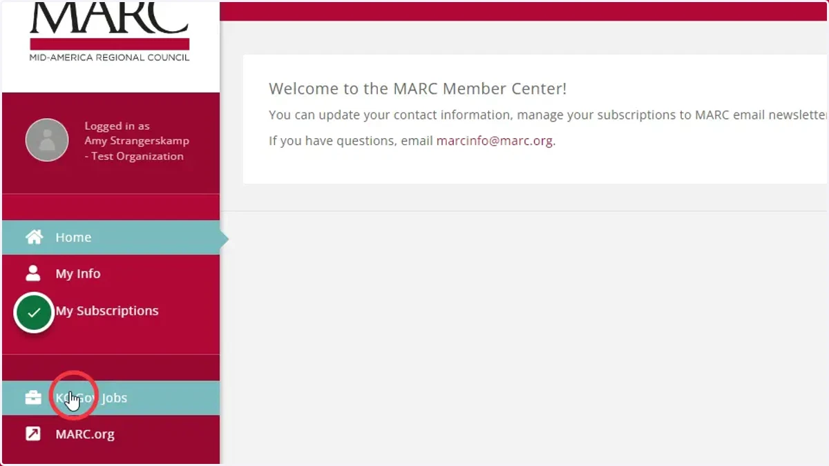 Click on Metro KC Gov Jobs in the left navigation bar