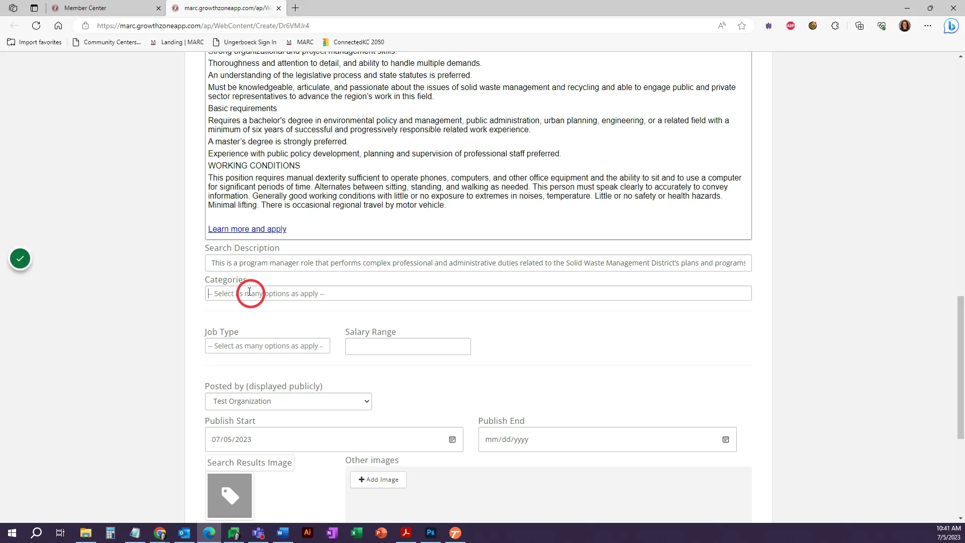 Paste a short summary of the job in the Search Description