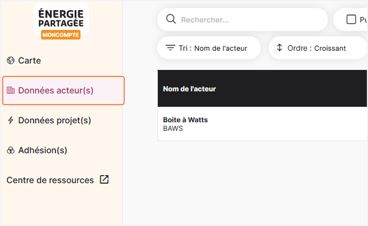 Cliquer sur "Données acteur(s)"