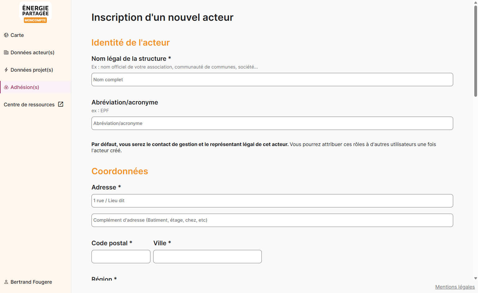 Rentrer les informations