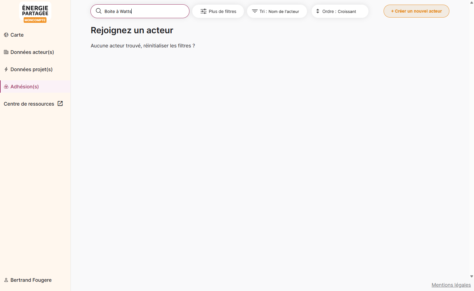 Cliquer sur Créer un nouvel acteur