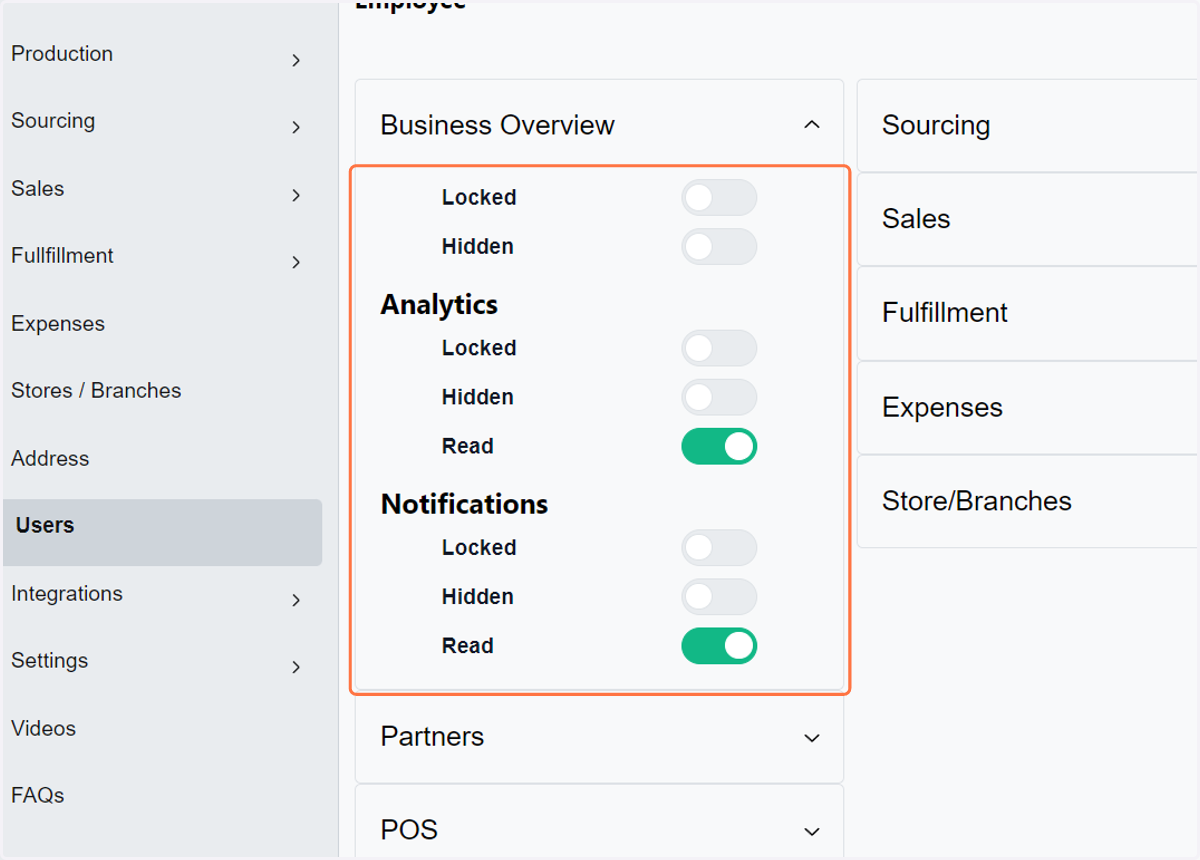 This is the user's default option from the business overview.