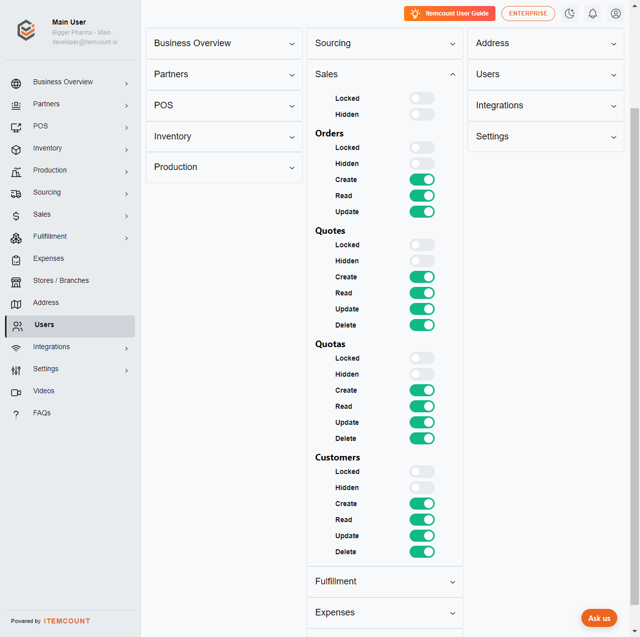This is the user's default option from the Sales feature.
