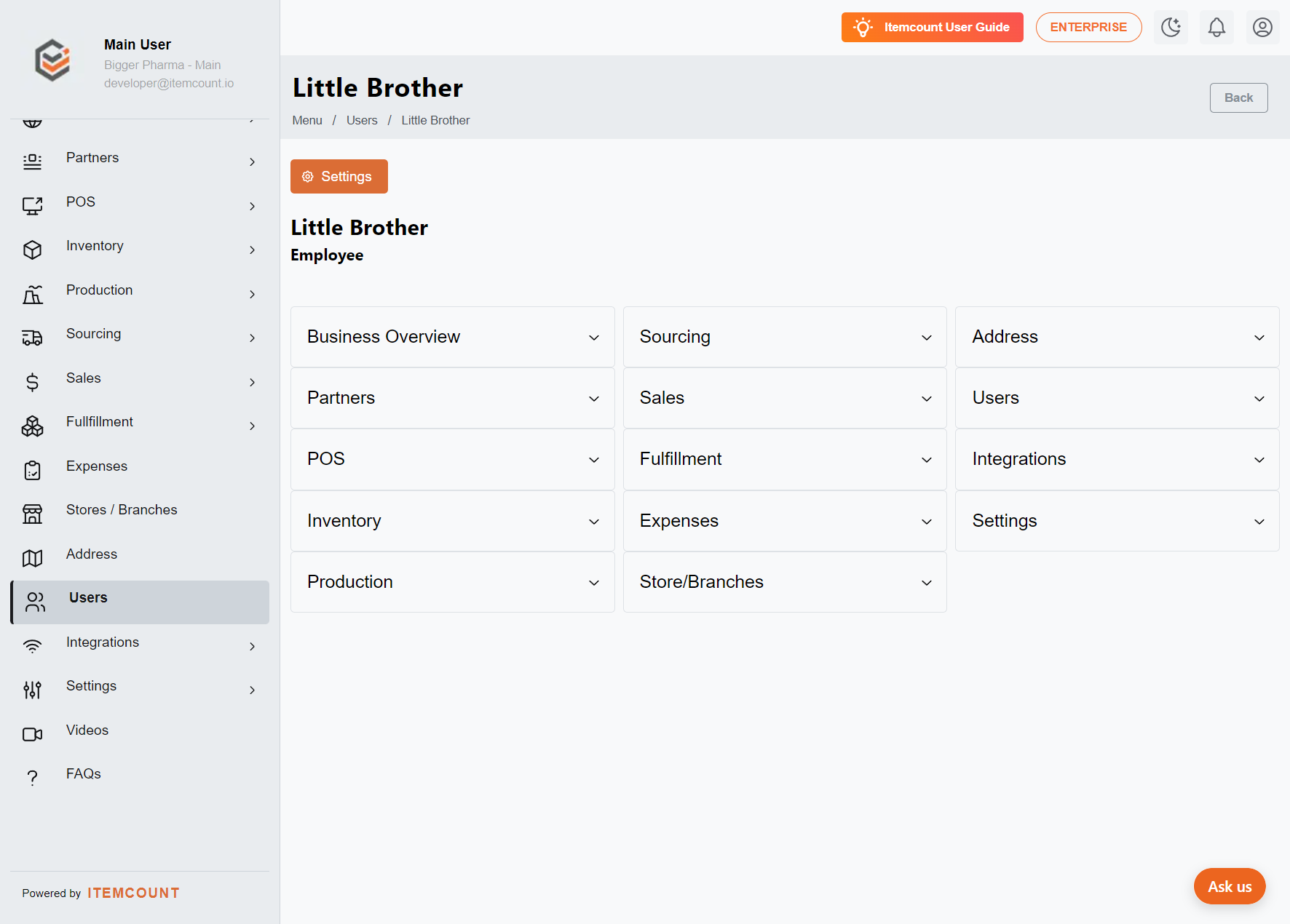 This is what you'll see after selecting a user.