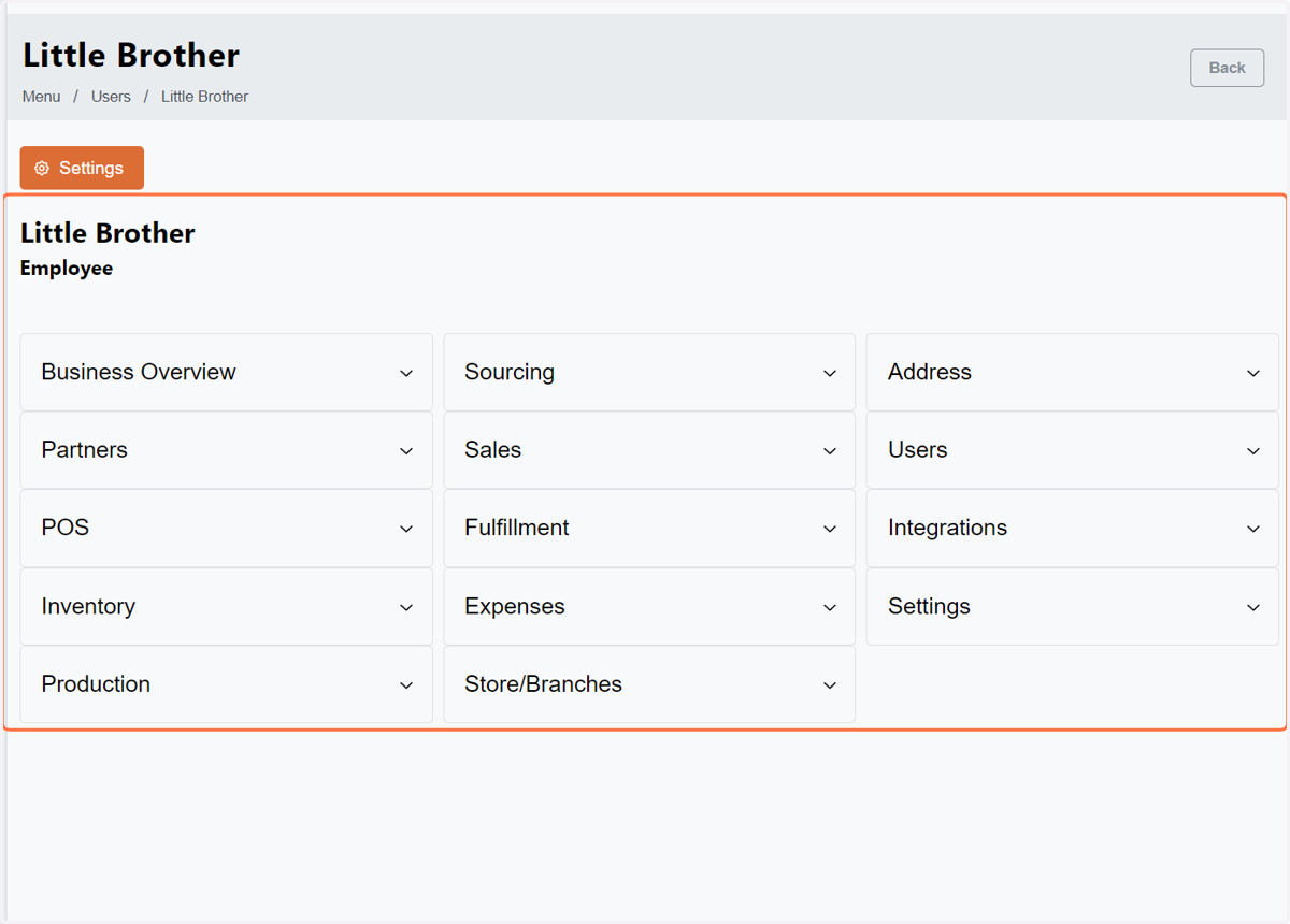 This is what you'll see after selecting a user.