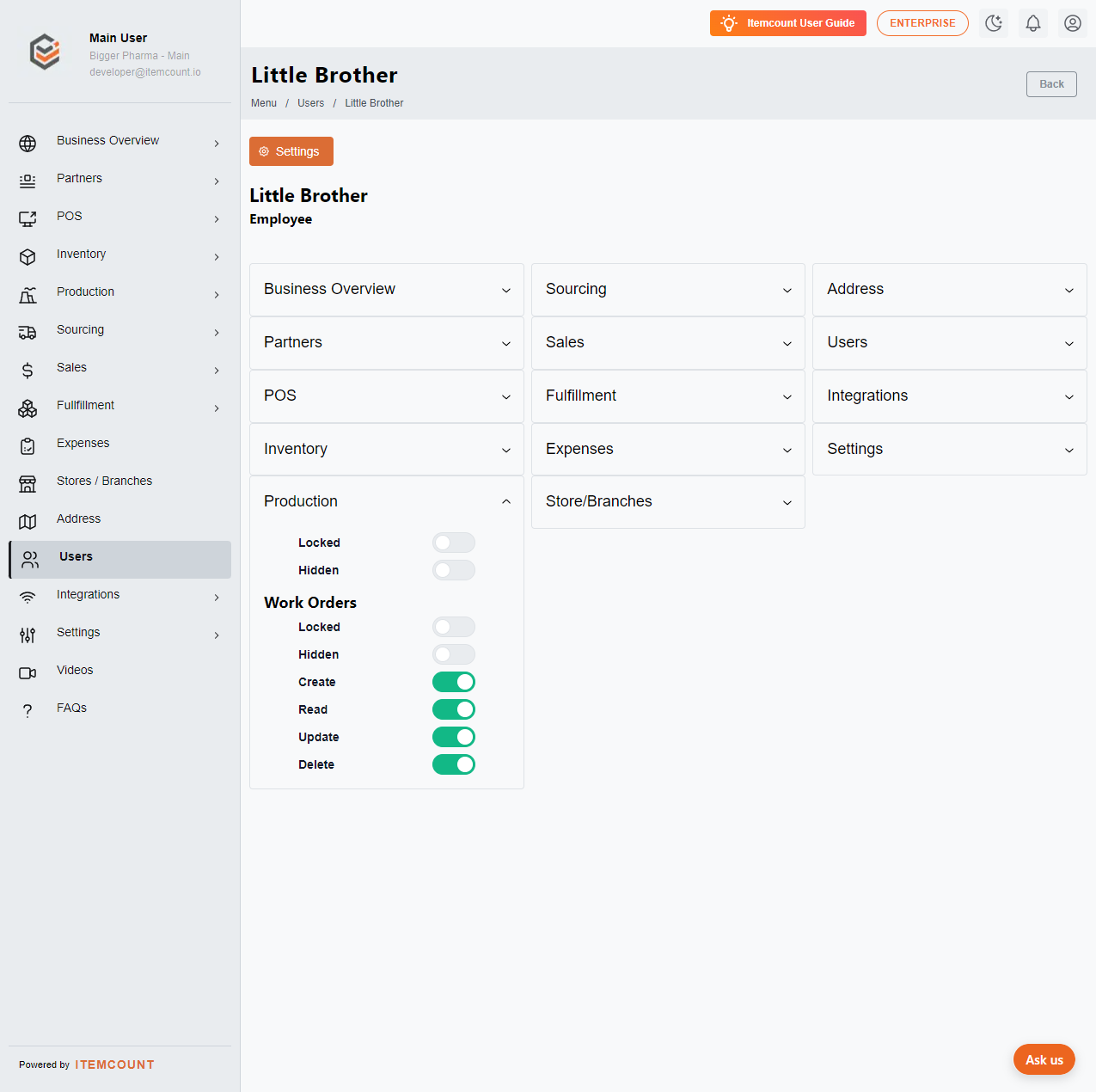 This is the user's default option from the Production feature.
