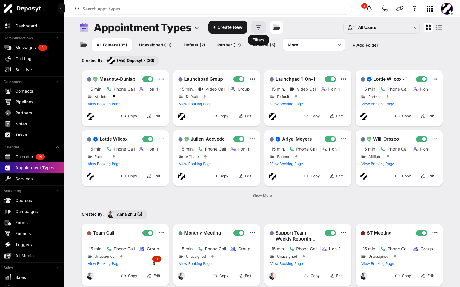 Step 2: In Card or List view, click the Filters button beside +Create New.