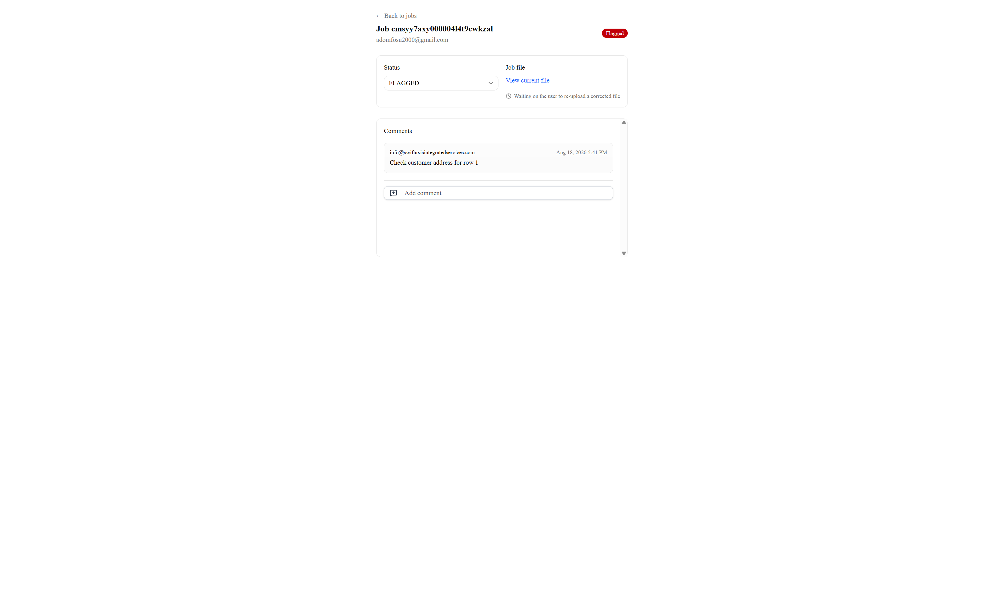 You can add a comment back for the admin