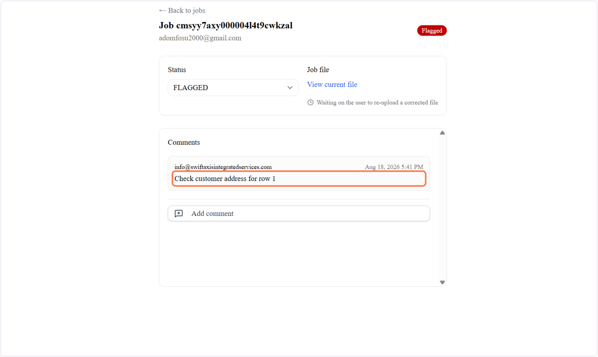 You can add a comment back for the admin
