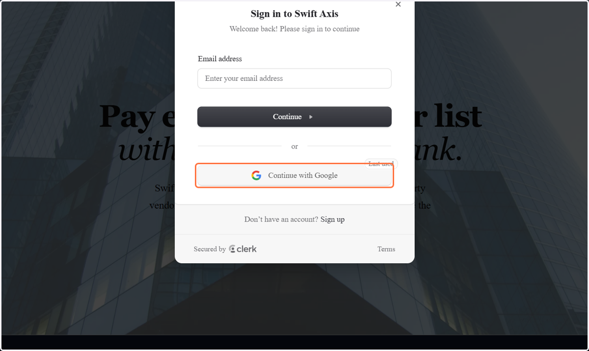Authenticate with Google or your email provider