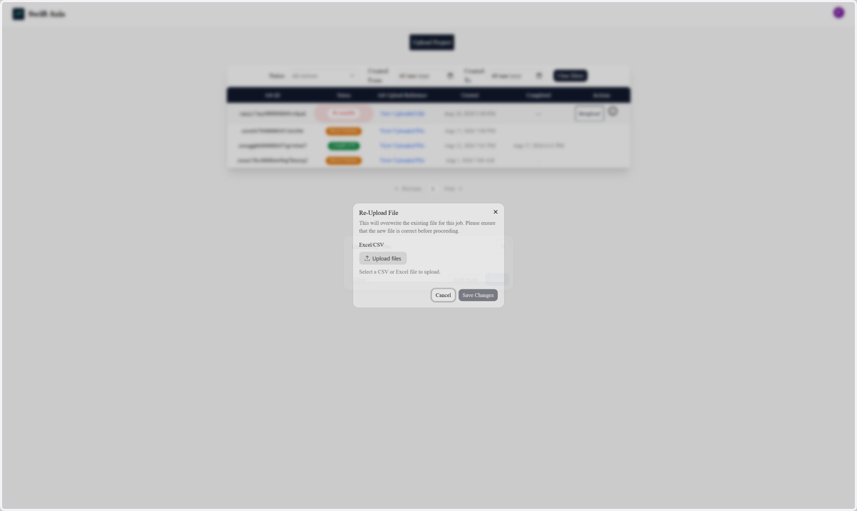Select "SwiftAxisProcessing.xlsx" from file upload menu