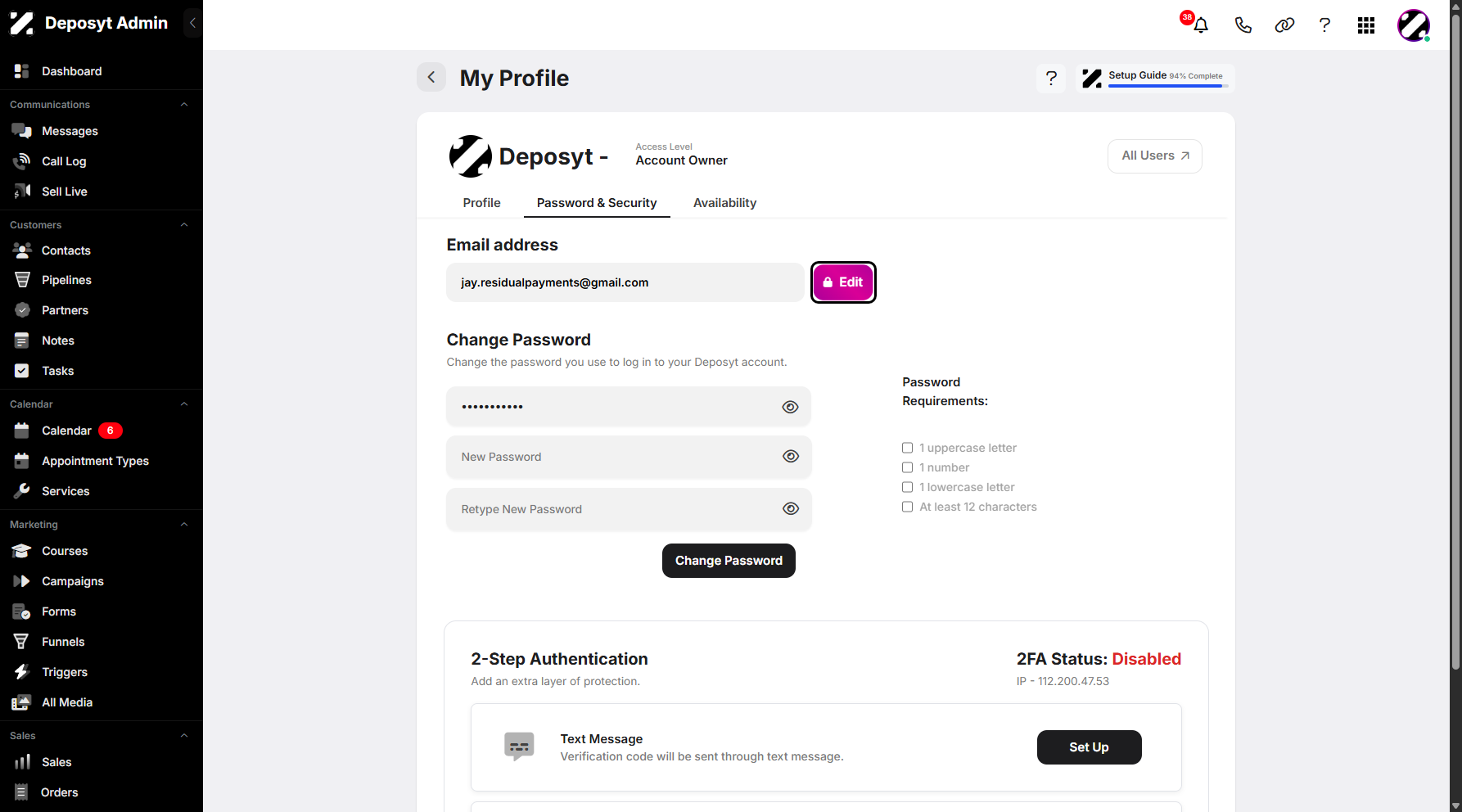 Step 8: You can edit your email address by clicking the Edit button next to it.