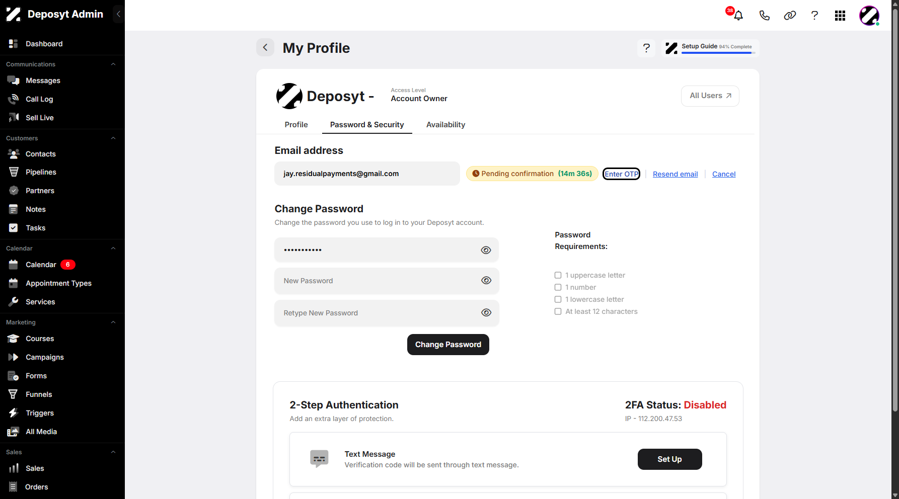 Step 12: Click Enter OTP to continue changing your email address.
