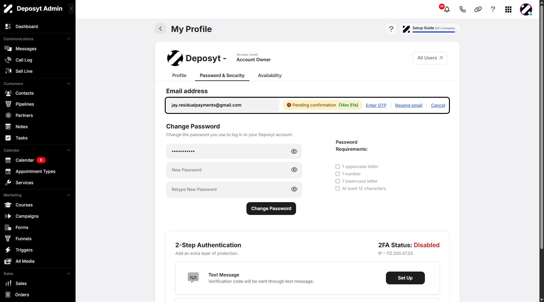 Step 11: You will then see a Pending Confirmation timer indicating the remaining time before it expires. You can then choose to click Enter OTP, Resend Email, or Cancel to proceed.