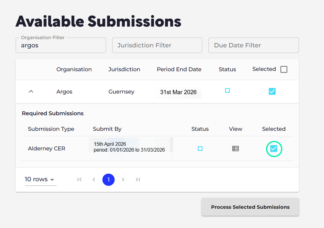 Select 'Process Selected Submissions' to submit your return