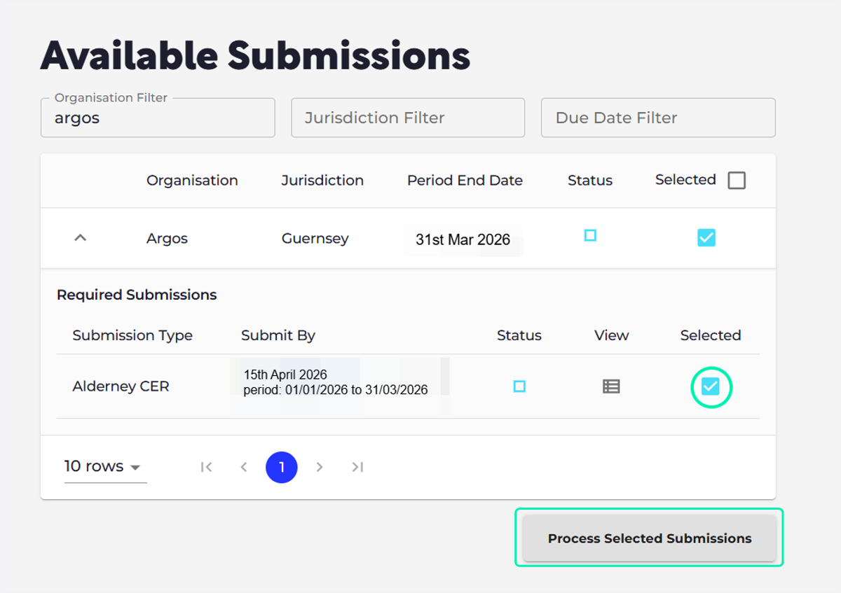 Select 'Process Selected Submissions' to submit your return