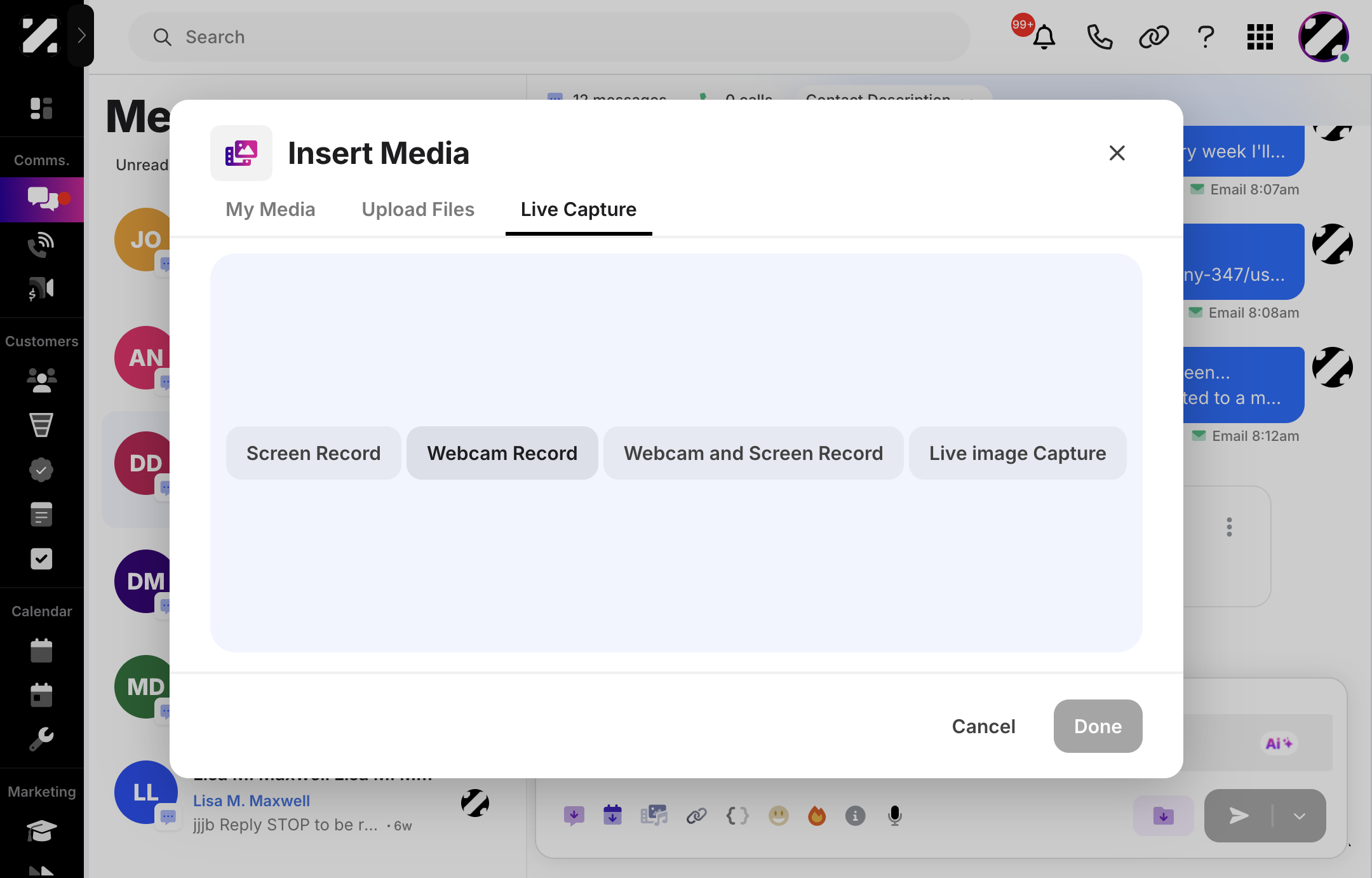 If you click on Webcam Record,