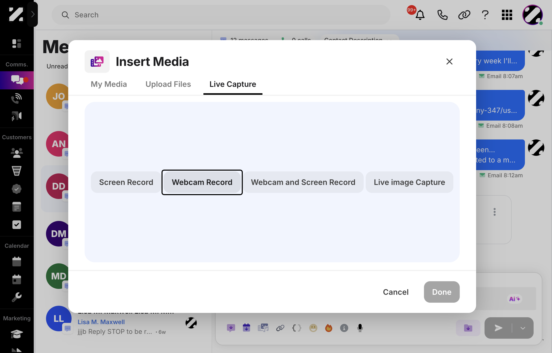 If you click on Webcam Record,