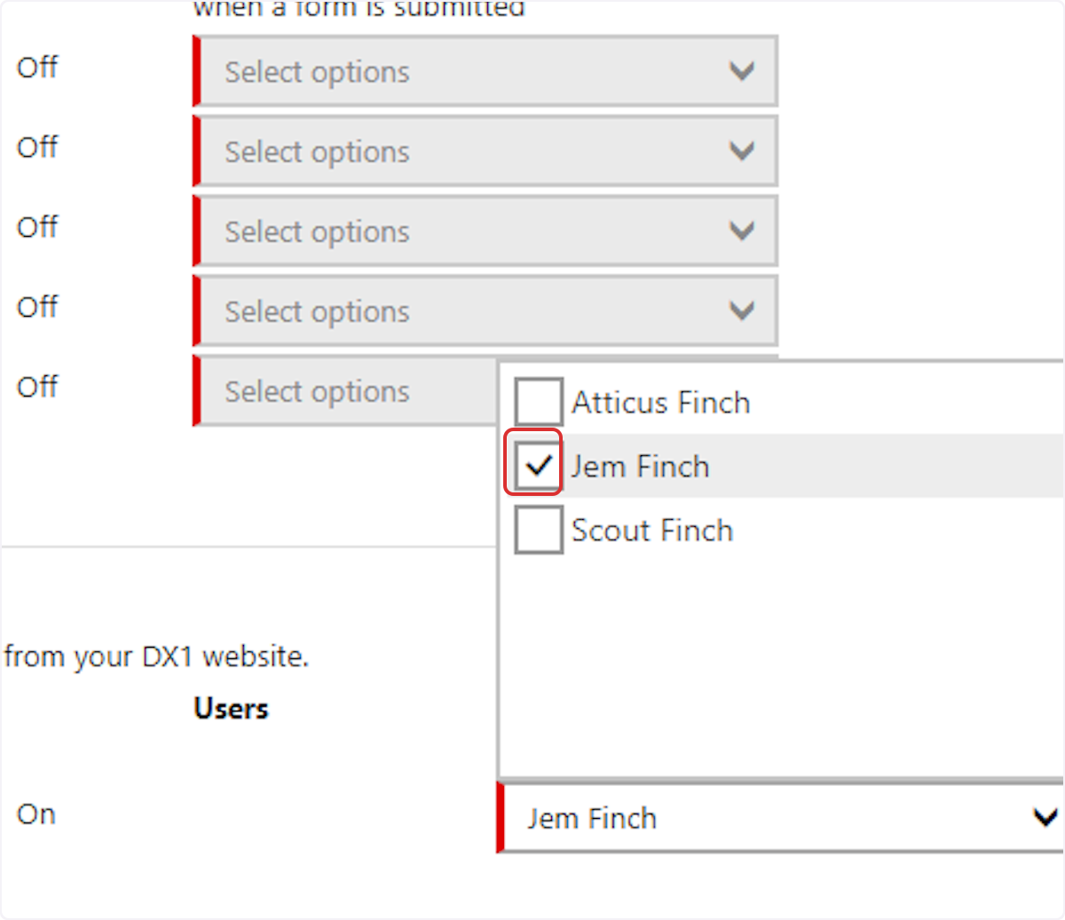 Select a User or Users that should receive an email notification when a new order is submitted.