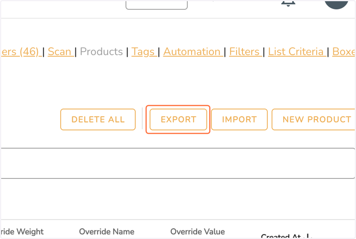 ⬇️ Click on EXPORT to download existing product data