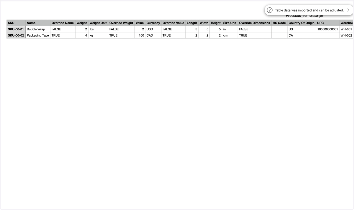 Edit the exported file with product information