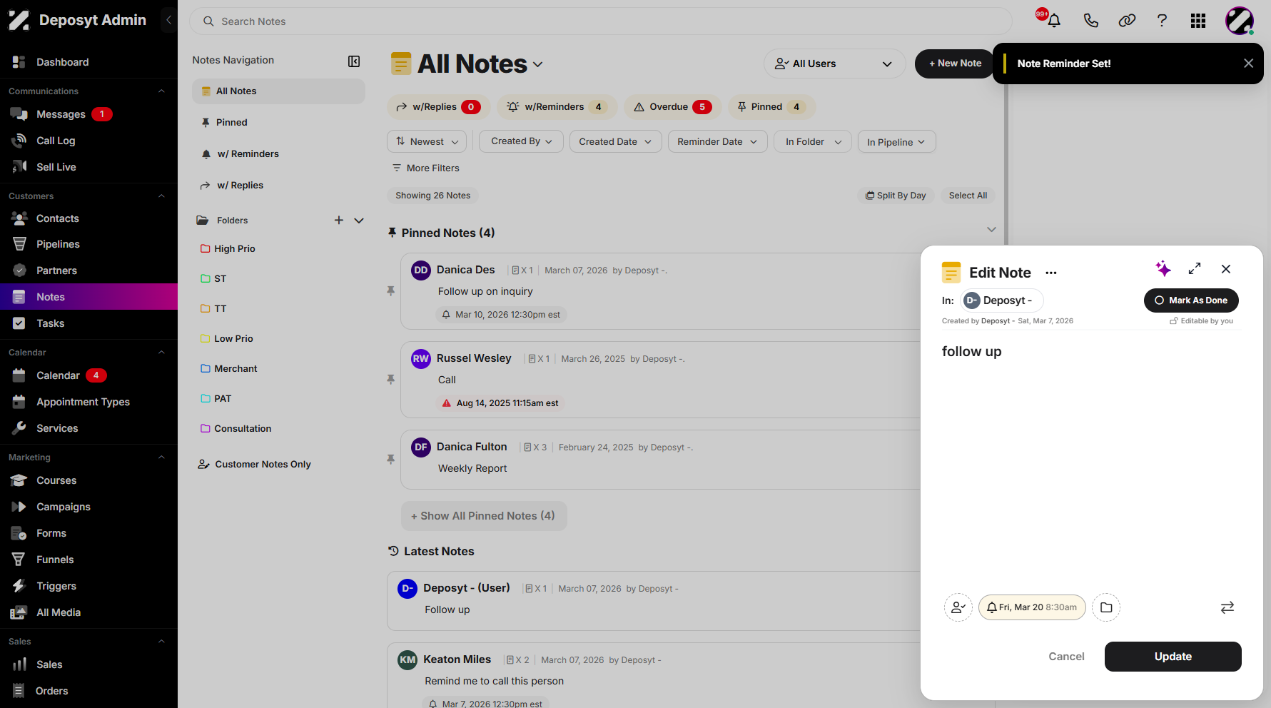 Step 7: You will then return to the selected notes pop-up window.
