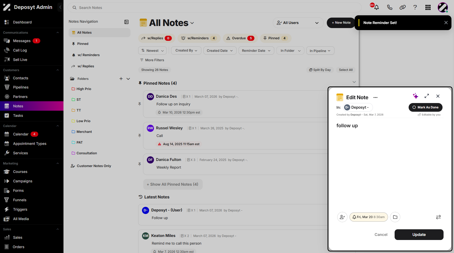 Step 7: You will then return to the selected notes pop-up window.