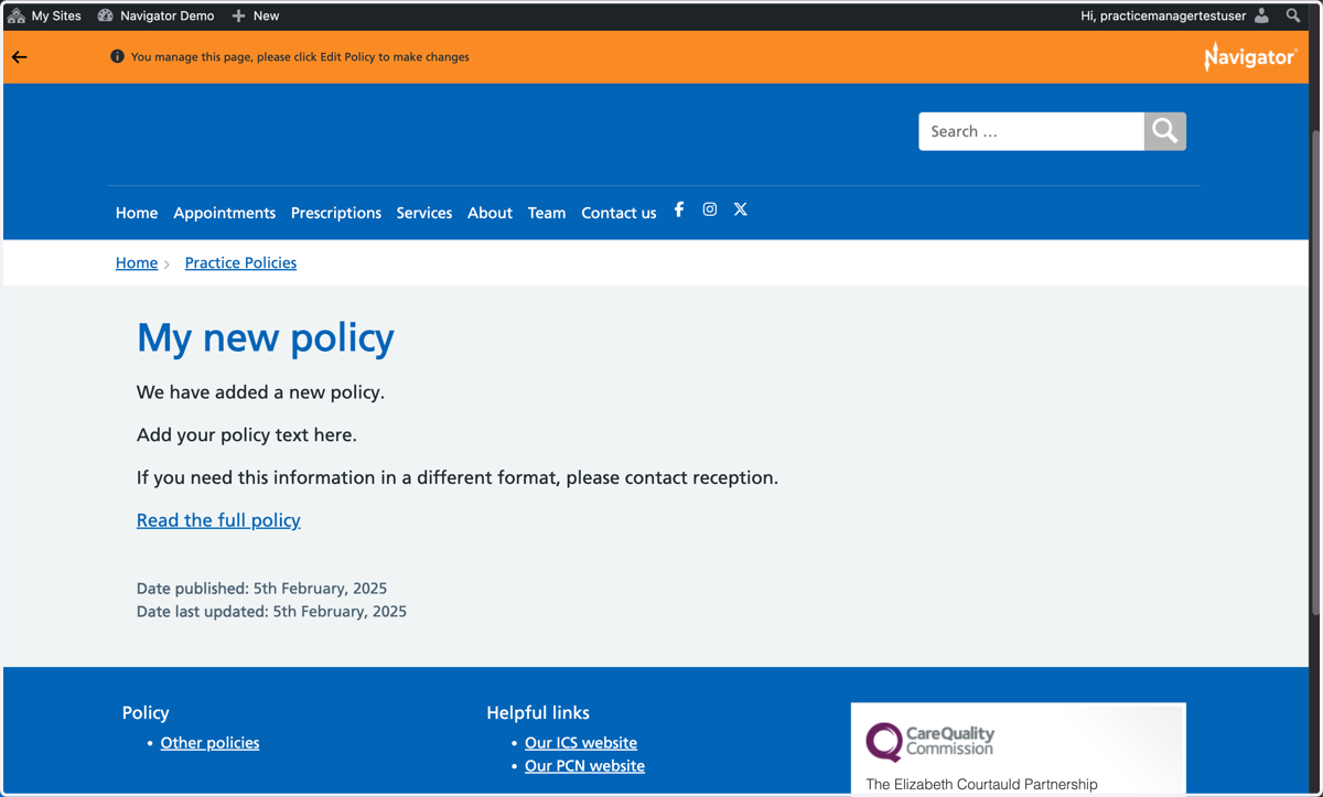 The new policy published on the Navigator website