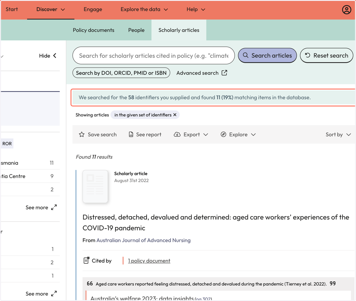 We tell you how many of the identifiers have been cited in policy.