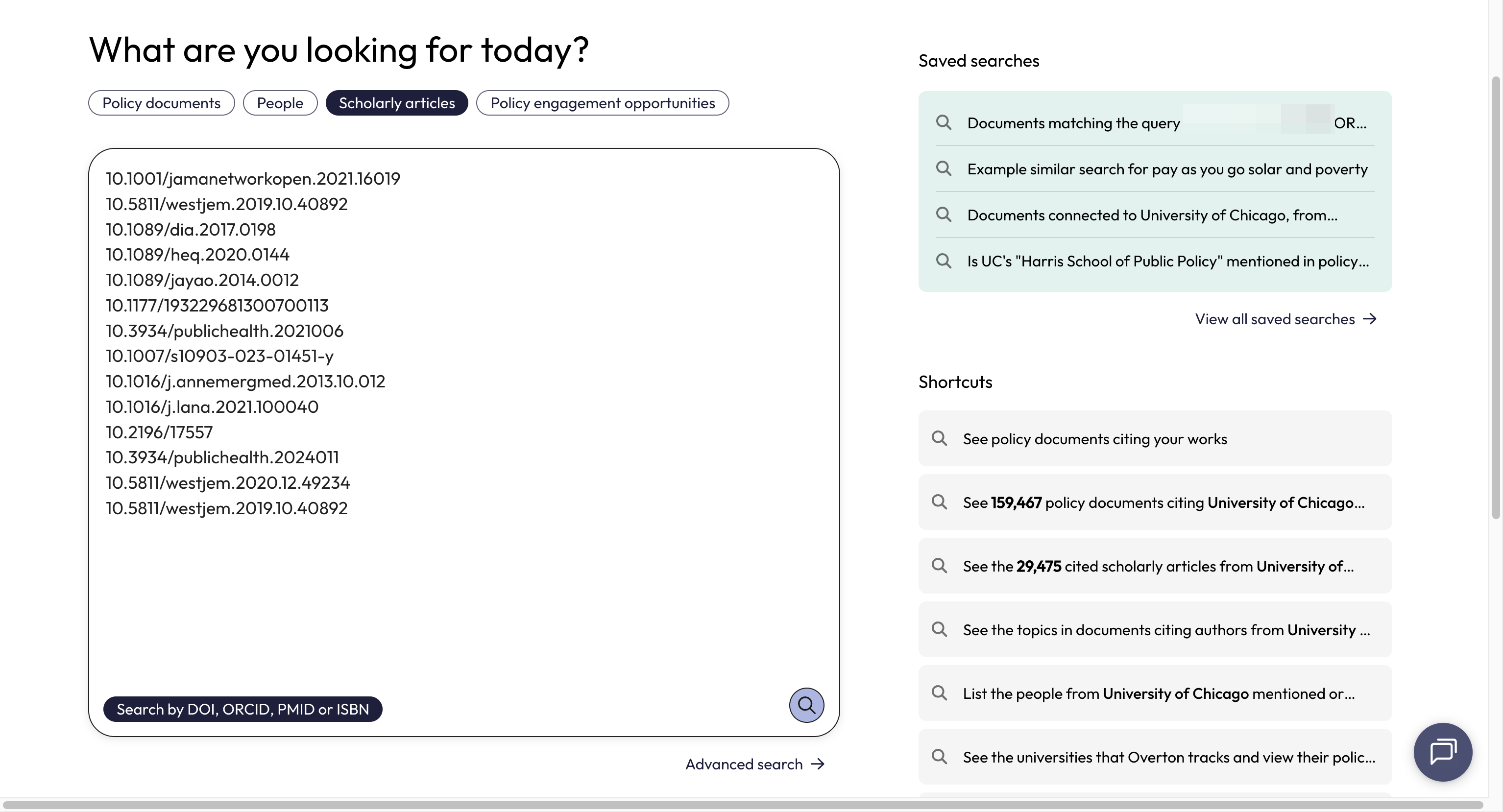 Paste identifiers into the search box