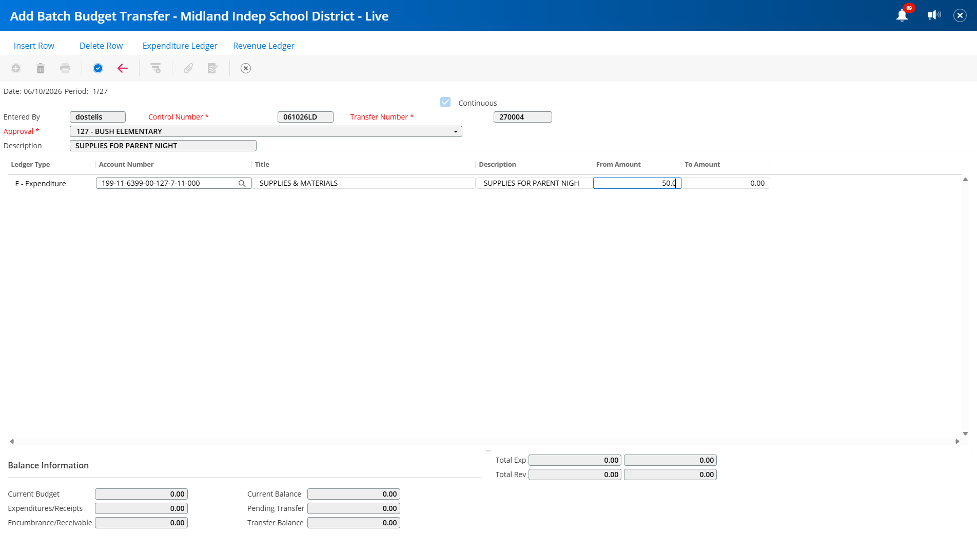 Type "amount to transfer", TAB to next box.