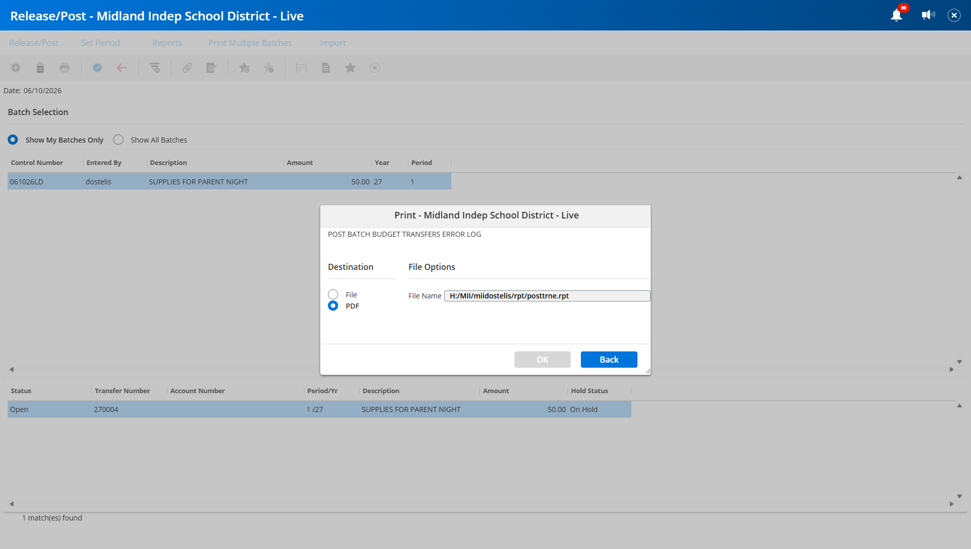 Click on OK to print/save report and for your records.