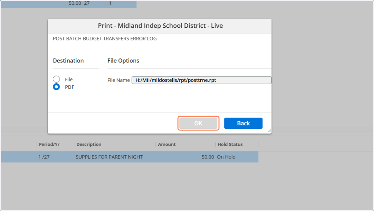Click on OK to print/save report and for your records.