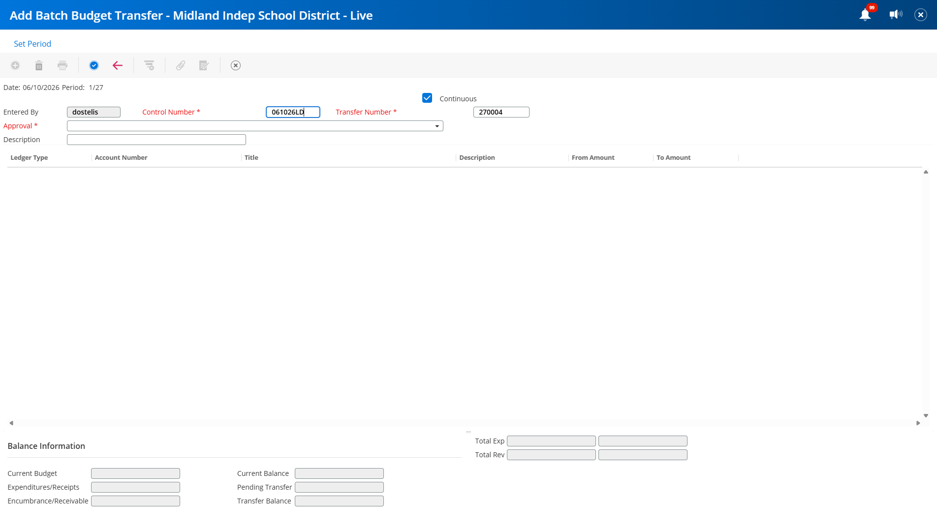 For Control Number: type "date and initials" (2 digit month, 2 digit date, 2 digit year, 2 digit initials)