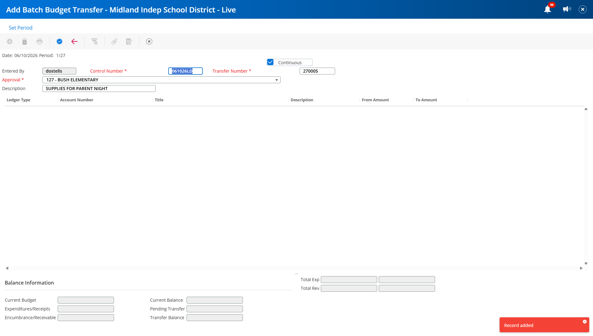 If "Continuous" is checked, then it will automatically be ready to start a new transfer, you may uncheck it for your preference.