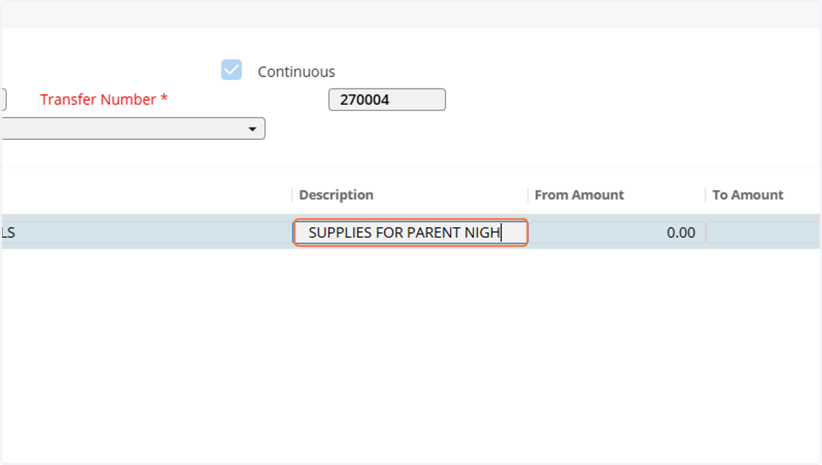 You can use the same description as transfer title or add more details here. TAB to next box.
