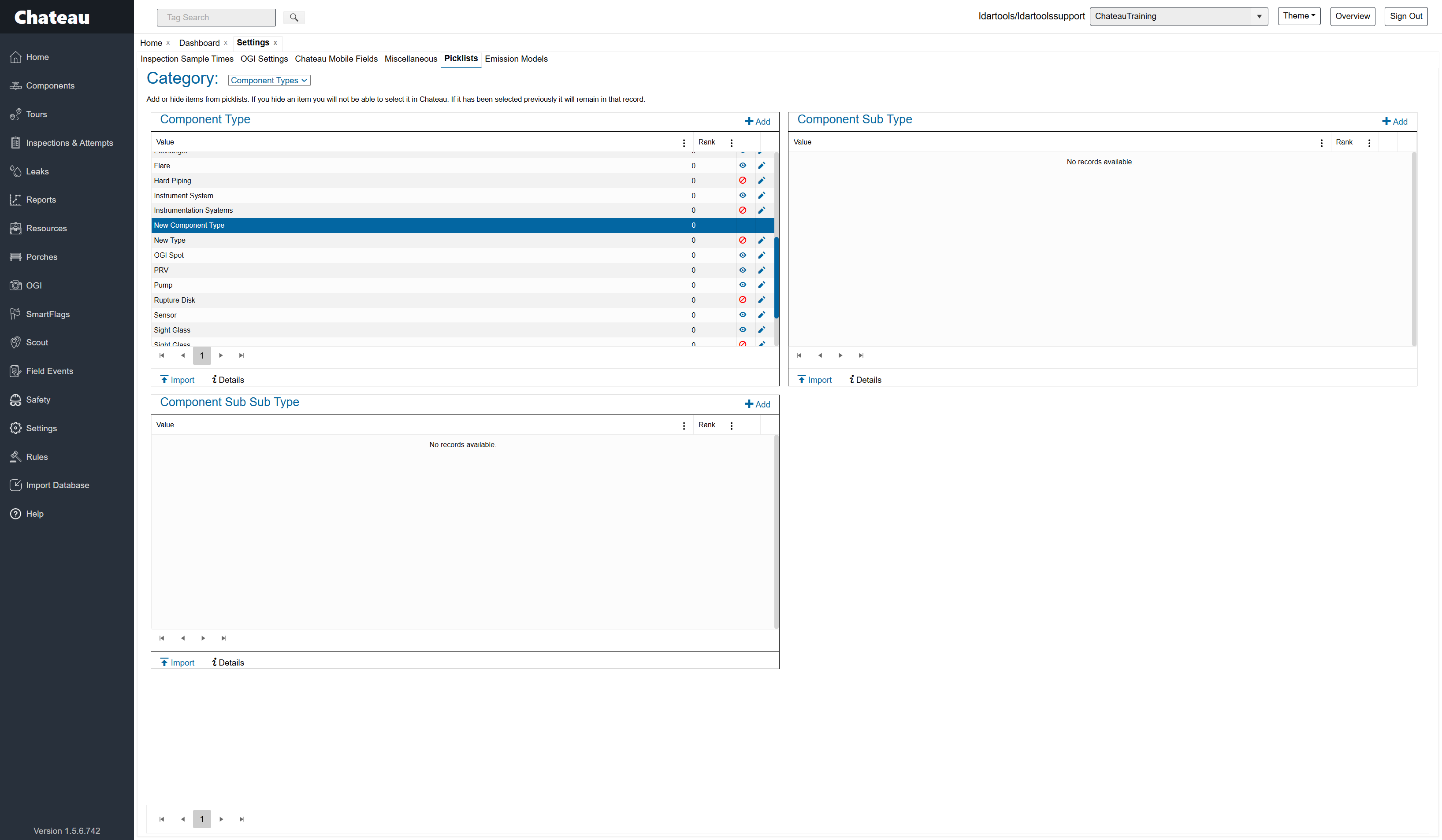 To add a Sub Type to a Type, click on the Type you want it to be a SubType of in the Component Type list