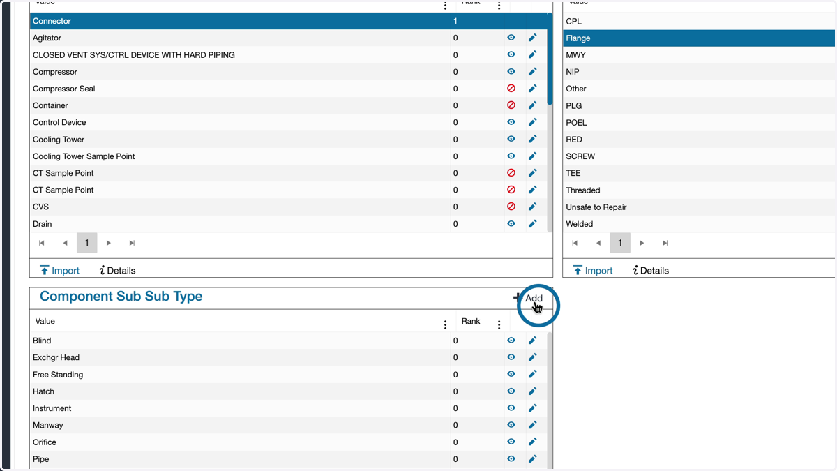 Click Add in the Component Sub Sub Type pick list
