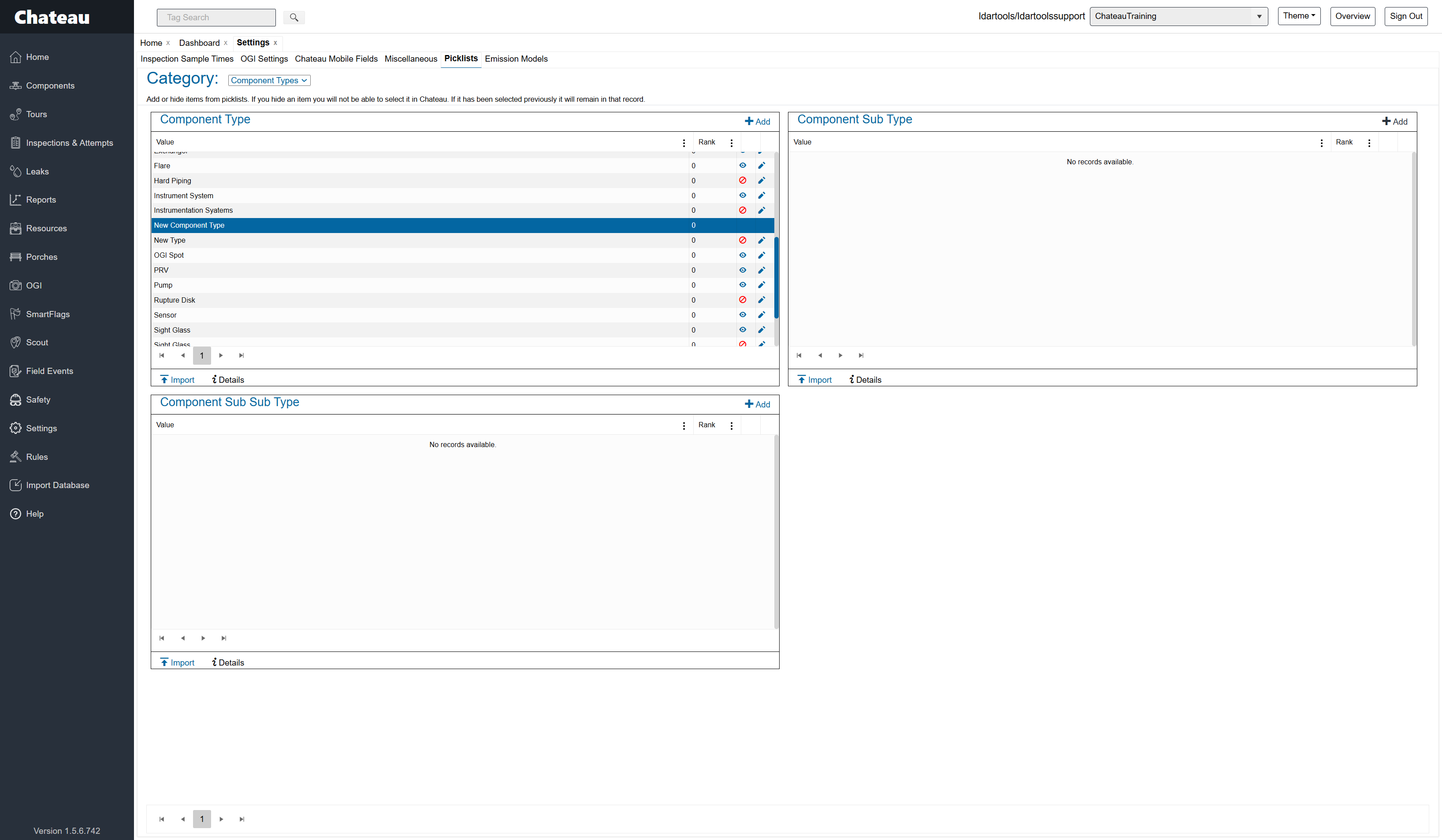 Click Add in the Component Sub Type pick list