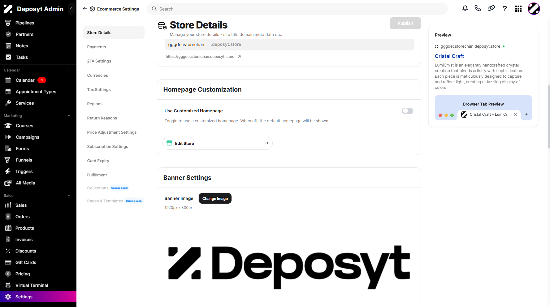 Step 7: Moving forward is the Homepage Customization section. Once enabled, you can use a customized homepage. When turned off, the default homepage will be shown.